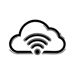 Poster - Cloud with Wi-Fi Signal Symbol in Black and White