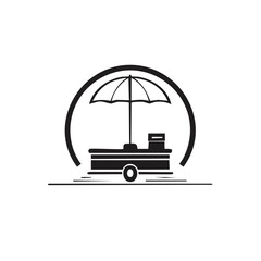 Poster - Mobile Food Stand Icon with Umbrella and Wheel Monochrome Style