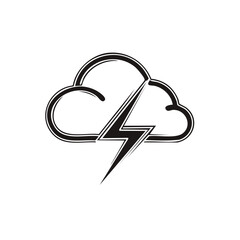 Poster - Black and white cloud and lightning bolt icon illustration. Weather concept graphic element.