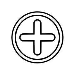 Poster - Add button or medical plus sign icon with a rounded cross in a circle line art illustration
