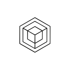 Poster - Abstract geometric cube nested within hexagons optical illusion line art