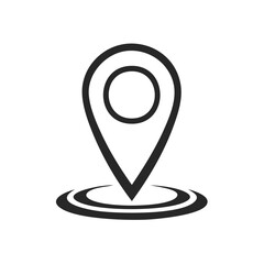 Poster - Simple Black and White Location Pin Icon Over Circles Marking Place on Map for Navigation Uses