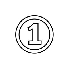 Poster - Isolated One Outline Icon for Ranking First Place Achievement Number One Coin Shape