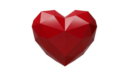 Poster - Red polygonal heart on white background, geometric design, Valentine's Day symbol, love, romance, modern art, free space