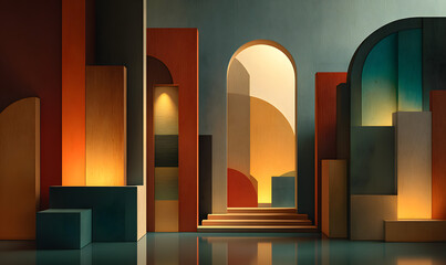 Poster - Abstract Architectural Interior with Geometric Shapes and Light Play