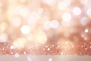 Poster - Rose gold glitter surface shining bright with a soft focus bokeh background, perfect for holiday designs and celebrations