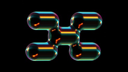Poster - Glowing Geometric Shape Rotate Against Black Background