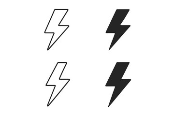 Poster - Lightning bolt icon set. Simple flash and thunder symbol for power and energy. Electric vector sign. Minimalist illustration for web and apps. Outline and glyph.