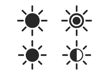 Poster - Brightness contrast adjustment icon set. Sun symbol for UI UX design. Light dark mode toggle. Vector icons for screen display, web, and application interface settings.