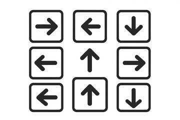 Poster - Arrow icon set for navigation UI UX kit. Web buttons for app interface. Simple black glyph pictogram collection. Vector direction pointers left, right, up, down.