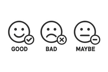 Poster - Vector feedback emoticons with good, bad, maybe text. Emotional faces icon pack. Evaluation or rating symbols for customer satisfaction survey. Positive, negative, neutral.