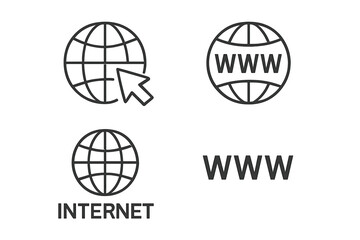 Poster - Internet web icons set. Go to website link symbol with globe and mouse cursor. WWW global network connection sign. Flat linear vector illustration for UI UX design element.