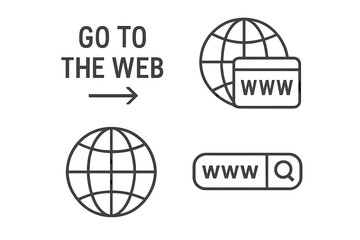 Poster - Flat linear design web site and internet icons set. Go to the web link symbol with www and globe. Website search bar element. Vector illustration for UI and UX.