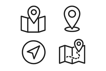 Poster - Navigation and location vector icon set. GPS pointer, map marker, destination route, and travel direction symbols. Outline linear style icons for web, mobile app UI design.
