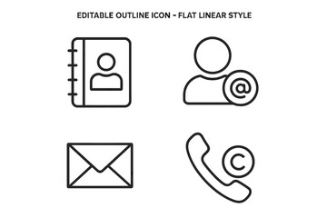 Poster - Contact us line icon set. Communication symbols for website and mobile app. Includes address book, user email, message, and phone call. Editable outline vector graphics.