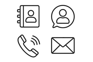 Poster - Contact us vector icon set. Thin line art symbols for business communication. Includes address book, telephone call, email, chat message. For website and app interface.