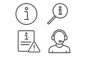 Poster - Customer support and information line icon set. Vector symbols for helpdesk, FAQ, call center, and online assistance. Search info, warning, operator sign. Editable stroke.