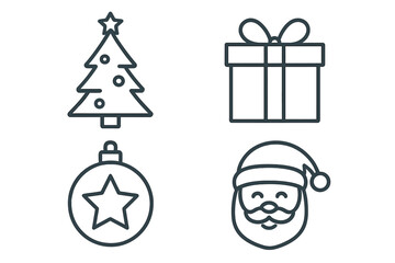 Poster - Christmas holiday line icon set. Santa Claus, gift box, Xmas fir tree, bauble ornament. Winter New Year celebration vector symbols for web, app design. Editable stroke.
