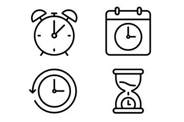 Poster - Time and date line icons set. Clock, alarm, calendar, hourglass symbols. Time management, schedule, deadline, history concepts. Vector outline pictograms for web and apps.