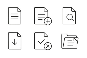 Poster - Document and file management line icon set. Vector icons for web and mobile apps. Includes search, add, download, approve, reject, and folder symbols. Editable stroke.