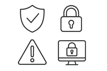 Poster - Cybersecurity thin line icons set. Internet data protection and privacy concepts. Shield, lock, warning sign, computer security symbols. Editable outline vector icons.