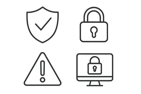 Cybersecurity thin line icons set. Internet data protection and privacy concepts. Shield, lock, warning sign, computer security symbols. Editable outline vector icons.