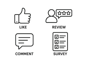 Poster - Feedback and review line icon set. Like, comment, and survey symbols. Customer satisfaction, user opinion, and quality rating concepts. Vector outline pictogram collection.