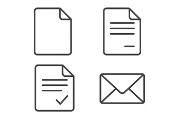 Poster - Document line icon set. File, form, and contract symbols. Paper sheet with checkmark for approval. Mail envelope vector pictogram. Thin line outline graphic element.