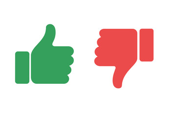 Poster - Thumb up and thumb down flat icons. Like and dislike green and red buttons. Concept of positive and negative feedback, voting, approval and disapproval. Yes and no choice.