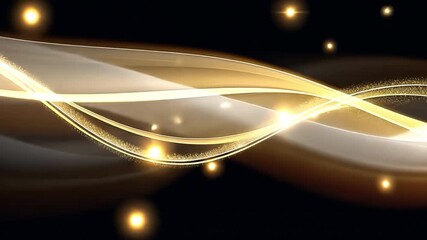 Poster - Elegant Abstract Waves Smooth Movement of Golden Light and Soft Glow Patterns Against Dark Background, Creating Bright and Tranquil Shine.