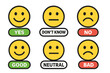 © Oliver - Feedback emoji icons set. Smiley face rating scale with yes no don't know good neutral bad emotions. Customer satisfaction survey evaluation emoticon pack. UX UI vector isolated.
