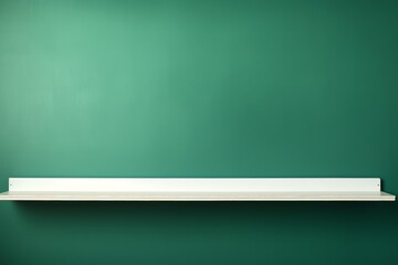 Poster - Empty white shelf on a vibrant green wall, perfect for displaying decorative items and adding a touch of modern minimalism to any room