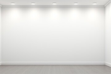 Poster - Modern gallery space with spotlights illuminating a blank white wall, ideal for showcasing artwork or exhibitions