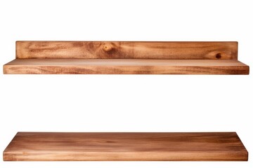 Poster - Two empty wooden shelves isolated on a white background showing beautiful wood grain