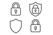 © Oliver - Padlock and shield line icon set for cybersecurity. Privacy protection, data safety, secure access, web security symbols. Linear outline style vector illustration for UI and apps.
