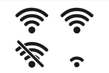 Poster - WiFi wireless network signal strength icons set, full medium low no connection, internet connectivity indicator symbols for apps UI, web, technology vector illustration