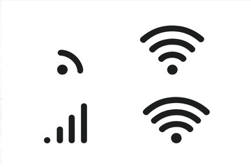 Poster - WiFi and cellular signal strength icon set, minimalist flat vector glyphs showing full, medium and weak connectivity bars, internet connection indicators for mobile UI and web apps
