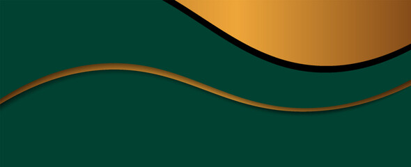 Poster - Dark green digital art waves with gold light in the middle, design background for element design. Vector