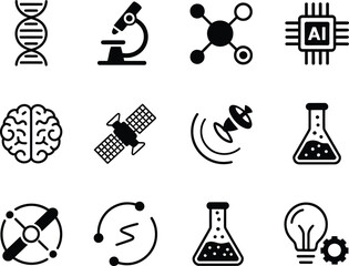 Poster - Collection of science and technology icons representing research and innovation