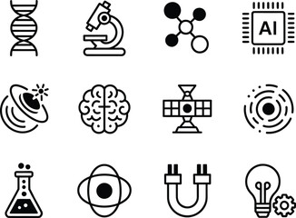 Poster - Collection of science and technology icons representing research and innovation