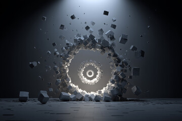 Poster - 3D minimalist glowing spiral forming from scattered pieces floating in air emotional recovery and finding beauty in brokenness