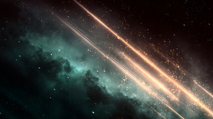 Poster - Dark Sci-Fi Background with Glowing Diagonal Light Rays and Cosmic Textures