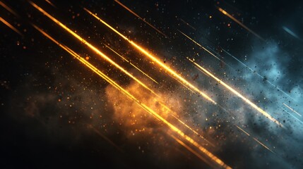 Poster - Dynamic Stream of Glowing Light in Dark Sci-Fi Background with Diagonal Flare Patterns and Whispering Particles