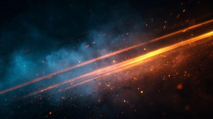 Poster - Sci-fi Dark Background with Glowing Diagonal Light and Particles in Motion for Futuristic Concepts