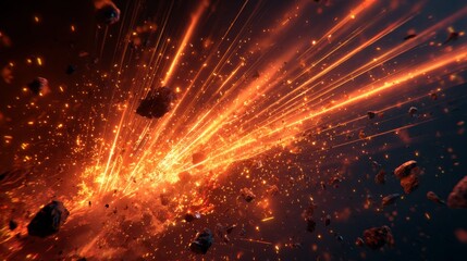Poster - Vibrant Orange and Red Explosive Energy Beams with Sparks and Debris in Dramatic Display of Power