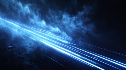 Poster - Futuristic Blue Glowing Streaks with Smoke Effects Creating a Dynamic Atmosphere