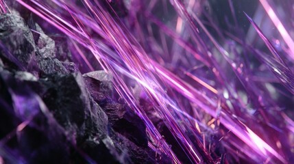 Poster - Glowing Violet Beams of Light Motion Over Abstract Stone Surface with Textured Details