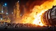 © WITTAYA  ANGMUJCHA - Dramatic Explosion at Industrial Facility with Sparks and Flames Lighting Up the Night Sky