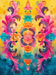 Poster - The background features a vivid, psychedelic color gradient with bright yellows, pinks, and blues