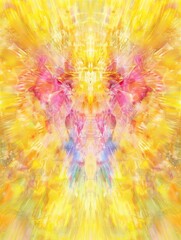 Poster - The background features a vivid, psychedelic color gradient with bright yellows, pinks, and blues